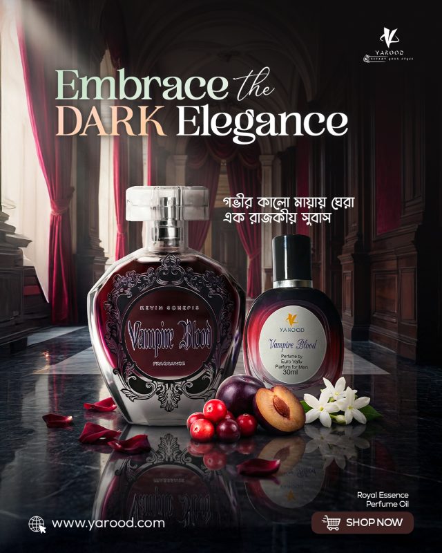 Vampire Blood Perfume bottle with a dark, seductive design symbolizing bold and captivating fragrance